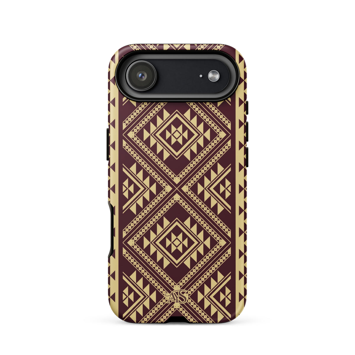 Burgundy Rose Geometric Tough Phone Case with a burgundy-and-rose gold pattern and AYS logo at the bottom, designed for iPhone 17 Air